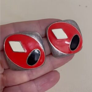 Red and Black Geometric Earrings